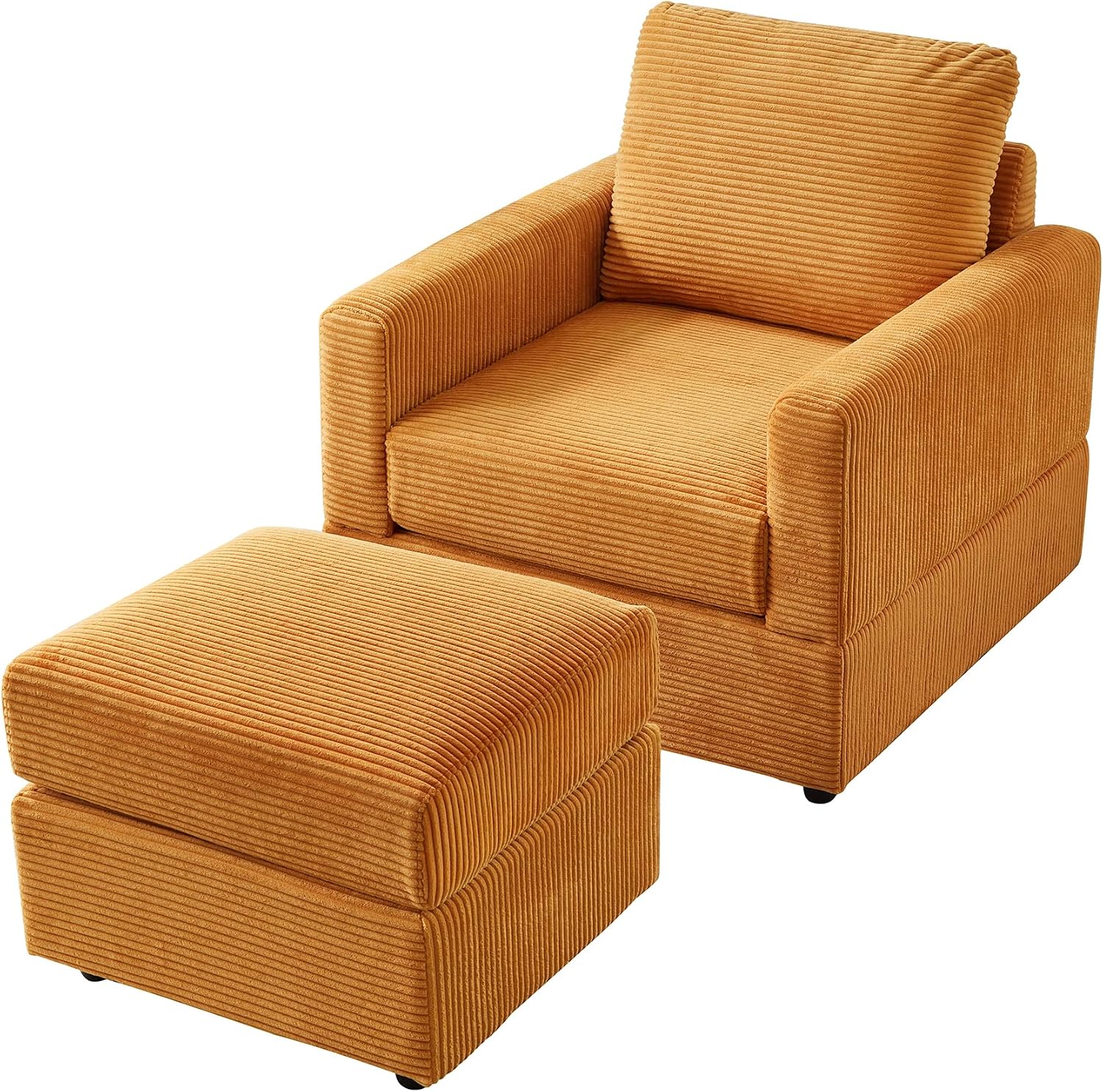 Ball & Cast 57' Classic Corduroy Chaise Lounge Chair,Comfy Sofa Chaise Couch Sleeper Chair,Upholstered Accent Chair W/Ottoman,Leisure Sofa Recliner Reading Chair for Living Room,Bedroom,Office,Yellow