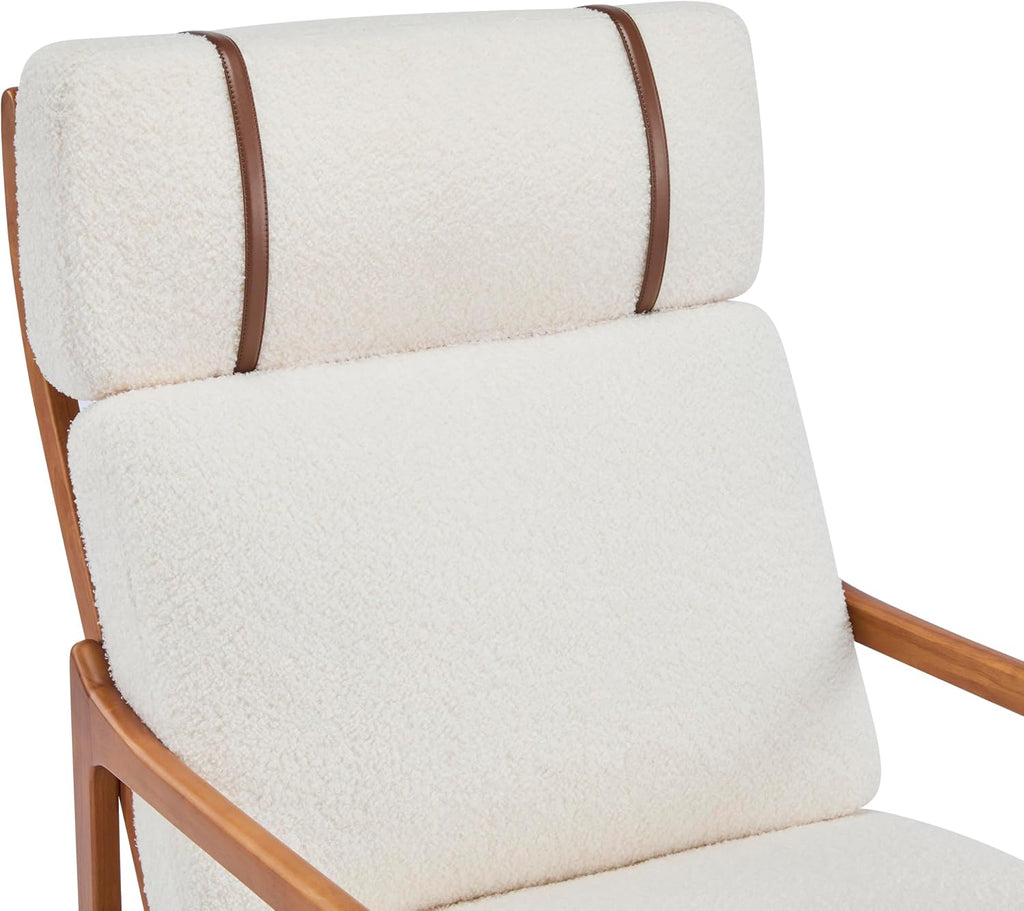 Christopher Knight Home Nadine Wooden Club Chair, Upholstered Accent Chair, Cushions Support Armchair, Comfy Lounge, Single Reading Sofa, Solid Wood Frame Armchair for Living Room Home, Ivory+Teak