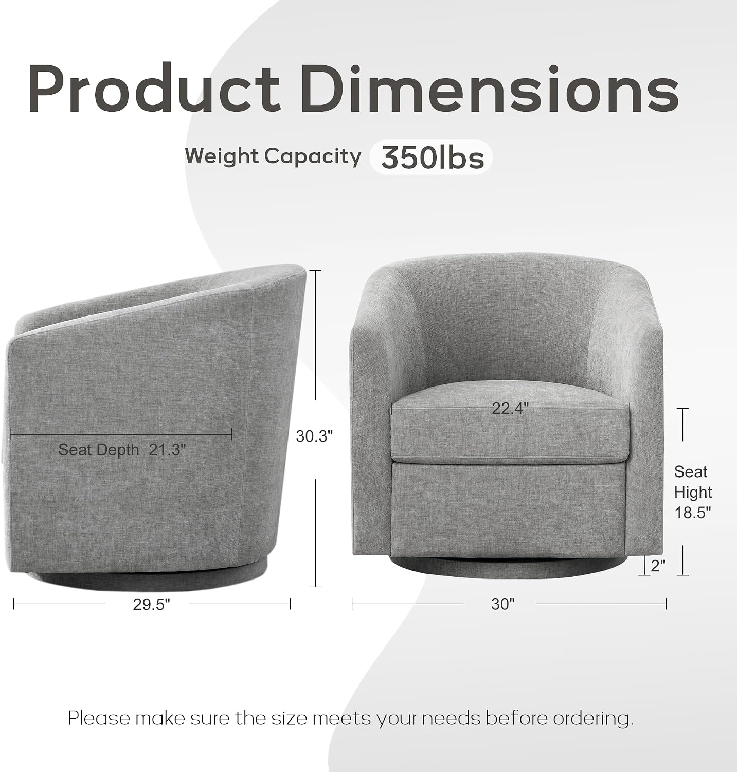 Zihanhome Chenille Swivel Accent Chair, Living Room Chairs, No Assembly Upholstered Armchair, 360°Rotating Barrel Chair for Bedroom, Apartment & Reading Nook (1, Light Grey)