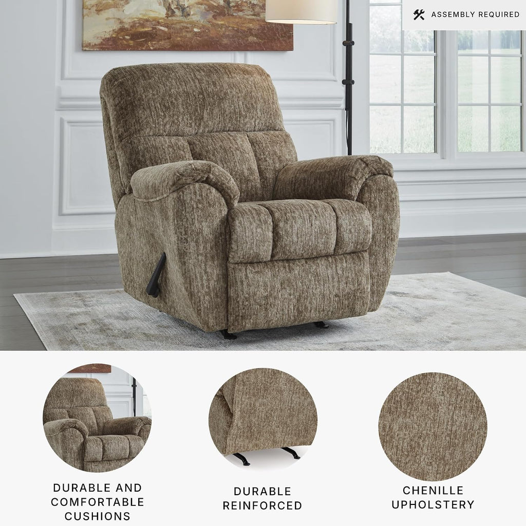 Signature Design by Ashley Rampant Casual Manual Rocker Recliner with Pillow-Top Arms, Light Brown