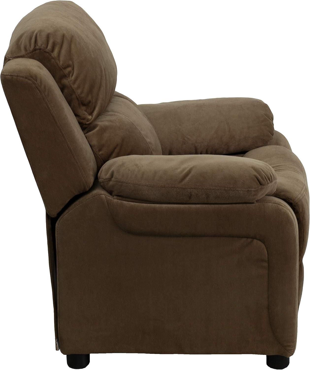 Flash Furniture Charlie Microfiber Kids Recliner with Flip-Up Storage Arms and Safety Recline, Contemporary Reclining Chair for Kids, Supports up to 90 lbs., Brown