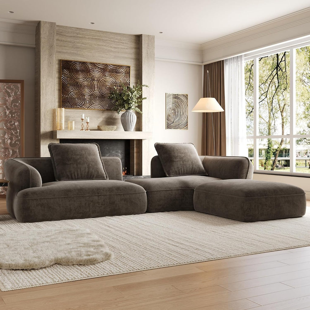 Christopher Knight Home Zacha 121' Modular L-Shape Sofa Couch with Chaise Lounge, Modern Boneless Sofa for Living Room, Fabric Upholstered Cloud Couch with Deep Seat, Dark Brown
