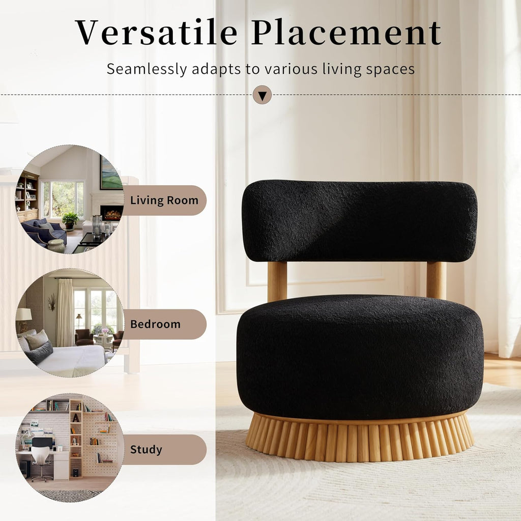 Christopher Knight Home Eloise Modern Accent Chair Set of 2, Boucle Upholstered Lounge Chair Indoor with Wooden Frame, Comfy Reading Chair for Bedroom, Black+Natural
