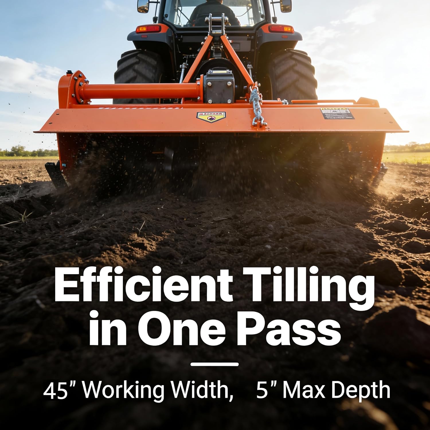 45' 3 Point Rotary Tiller for 20-30HP Compact Tractors – Cat 1 Cultivator with 540 RPM PTO Drive, 24 Replaceable L-Shaped Tines for Easy Maintenance (45')