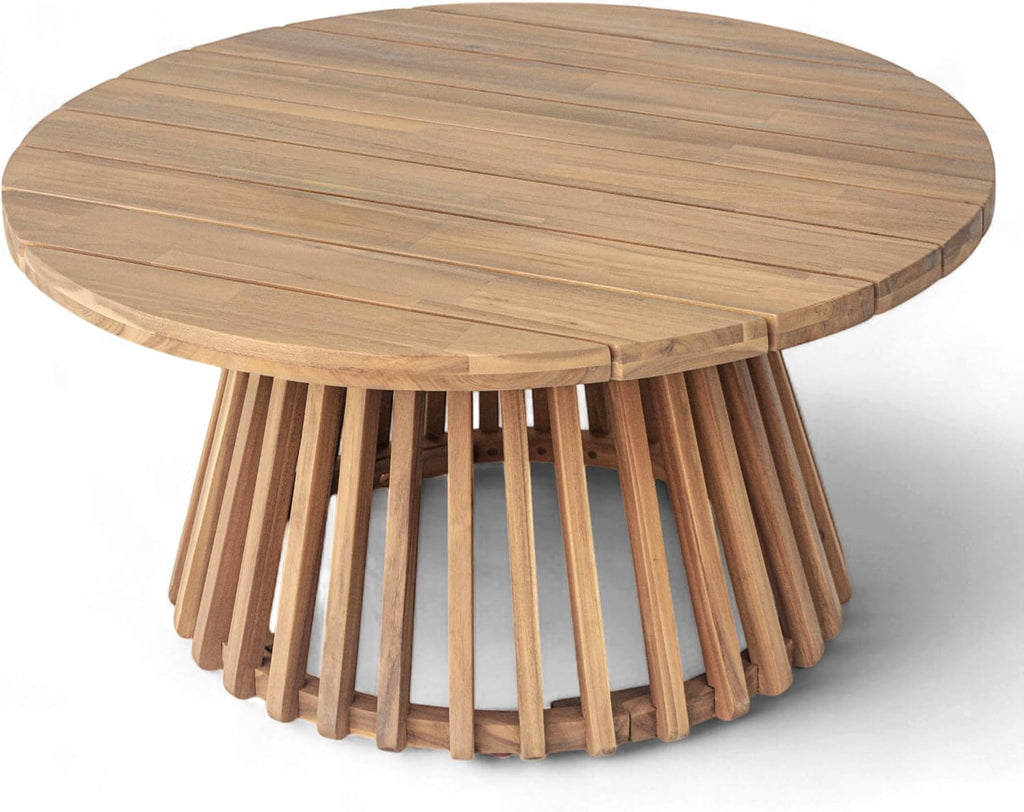 Christopher Knight Home Hakee Acacia Wood Patio Coffee Table, Round Coffee Table with Unique Wooden Base, Stylish Indoor/Outdoor Table, Easy Assembly, 31.5' x 31.5' x 16', Light Teak