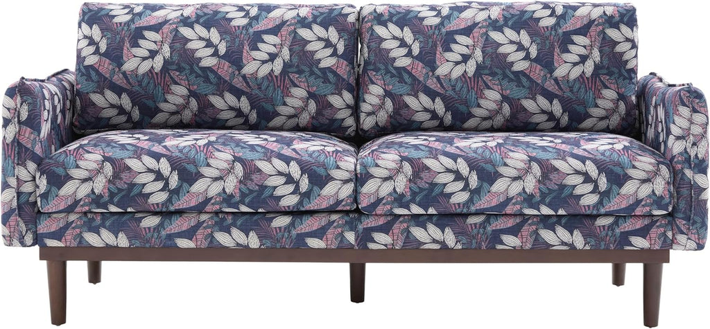 Christopher Knight Home Brena Modern Fabric Upholstered Loveseat Sofa, Wooden 2 Seater Sofa Couch with Deep Seat, Comfy Cloud Couch for Living Room, Bedroom, Home Office, Blue+White