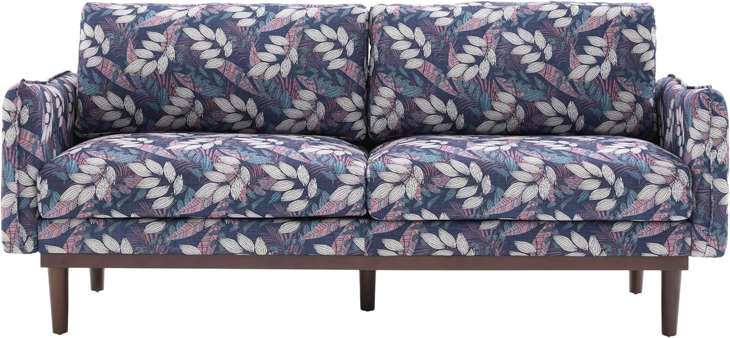 Christopher Knight Home Brena Modern Fabric Upholstered Loveseat Sofa, Wooden 2 Seater Sofa Couch with Deep Seat, Comfy Cloud Couch for Living Room, Bedroom, Home Office, Blue+White
