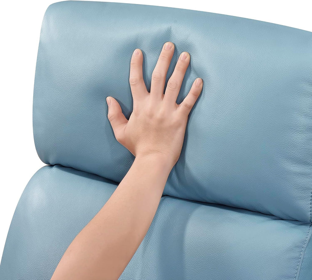 Lexicon Swivel Glider Reclining Chair, Top Grain Leather Match Manual Pull Handle Recliner, Comfy Nursery Glider Recliner, Swivel Reclining Chair for Living Room/Office/Bedroom/Apartment, Blue