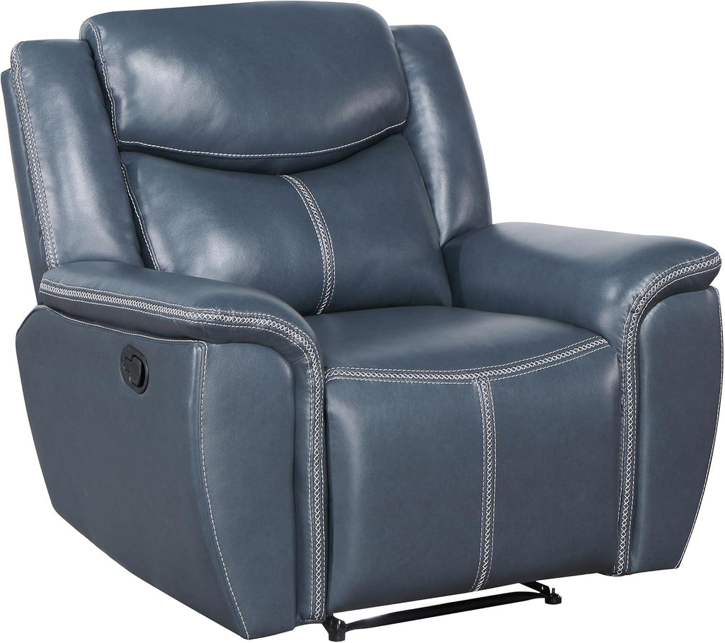 Coaster Home Furnishings - Sloane - Faux Leather Upholstered Recliner Chair with Manual Reclining, Padded Arms, and Pull Handle - Living Room - Blue - 610273