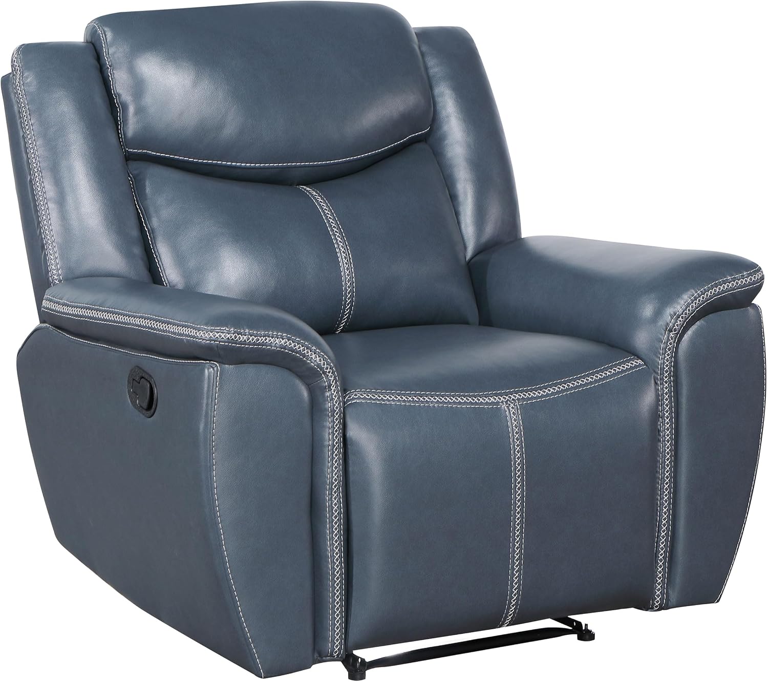 Coaster Home Furnishings - Sloane - Faux Leather Upholstered Recliner Chair with Manual Reclining, Padded Arms, and Pull Handle - Living Room - Blue - 610273