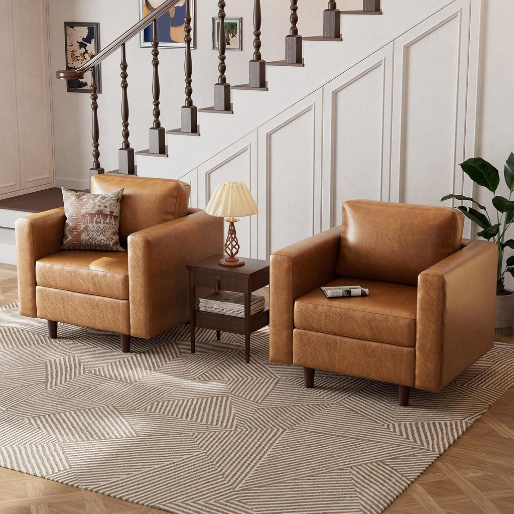 ABCASA Faux Leather Oversized Accent Chair with Storage Deep Seat Single Sofa Large Reading Armchair for Living Room Bedroom Office Brown