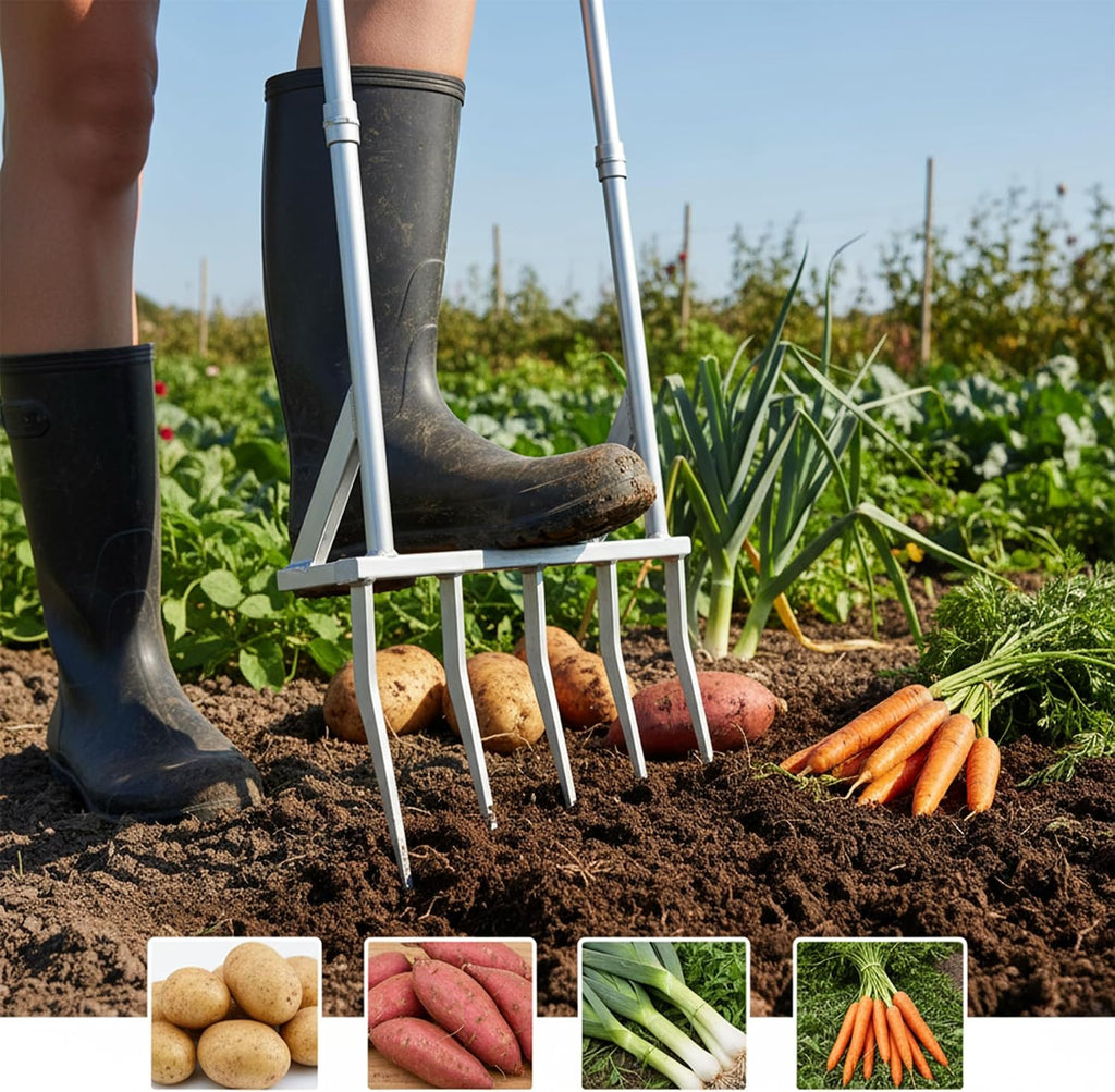 56 Inch 5-Tine Heavy Duty Broadfork, Rust-Resistant Professional Garden Fork with Widened Foot Pedal, High-Strength All-Steel Soil Tiller for Aerating Clay Soil for Farming