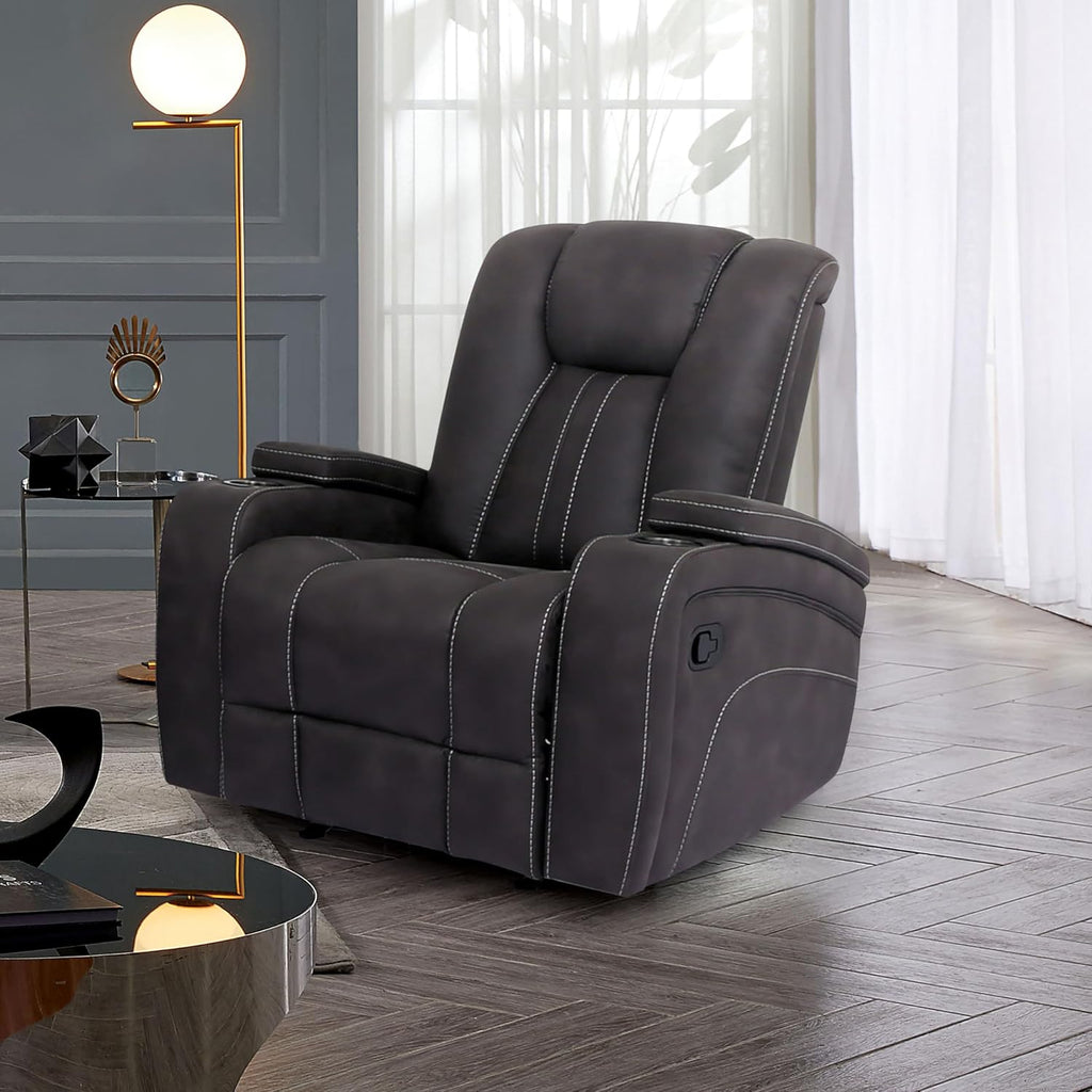 Furniture of America Foresta Fabric Upholstered Glider Recliner with Armrest Storage, Channel Back & Seat Design for Living Room, Home Office, Bedroom, Dark Gray