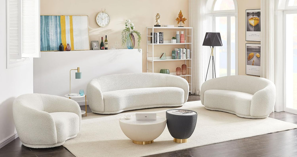 Meridian Furniture 693Cream-C Hyde Collection Modern | Contemporary Boucle Fabric Upholstered Accent Chair with Rounded Back, Cream, 42' W x 38' D x 27.5' H
