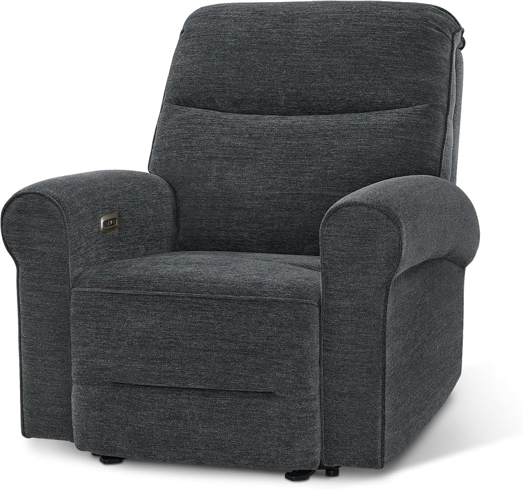 MCombo Wall Hugger Power Recliner Chair for Small Spaces RV Living Room, USB & Type-C Charging Ports, Extra Wide 24' Seat, Rolled Arm Electric Reclining Chair, Pet-Friendly Fabric PR630 (Dark Grey)