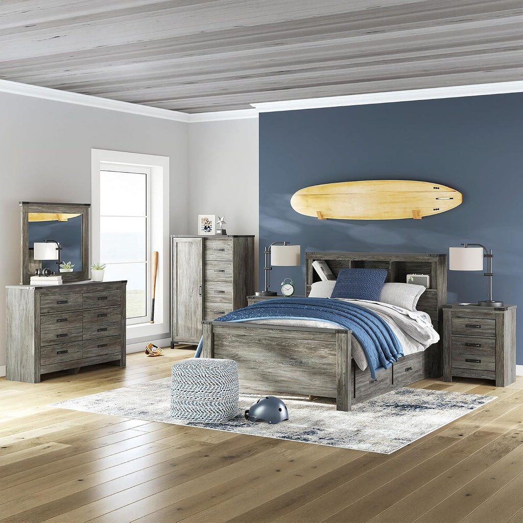 Signature Design by Ashley Frandern Casual Rustic Dresser with 6 Smooth-Gliding Drawers, Meets ASTM International Safety Standards, Wood and Decorative Laminate, Gray