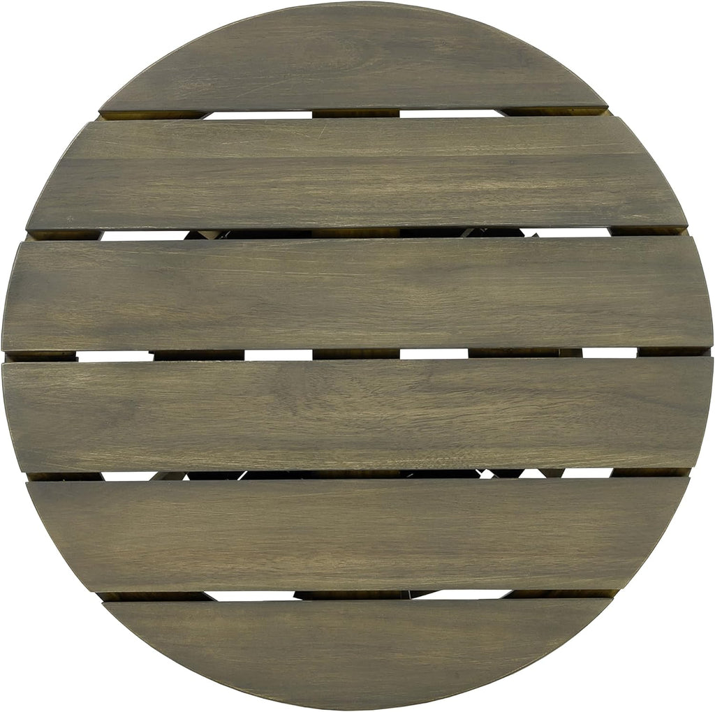 Christopher Knight Home Taki Acacia Wood Patio Coffee Table, Round Table with Unique Wooden Base for Backyard, Stylish Indoor/Outdoor Table, Easy Assembly, Space Saving Outdoor Furniture, Grey