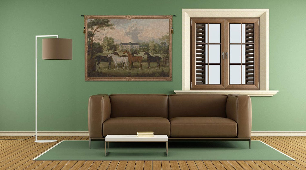 Charlotte Home Furnishings Inc. Five English Horses French Tapestry Wall Hanging, 42 x 58 Inch, Viscose Cotton and Polyester Blend Wall Art, Perfect For Home Decor, Wall Decor by Anne Leurent