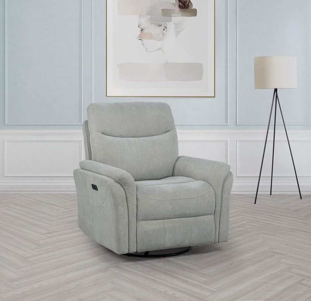 Coaster Home Furnishings - Adler - Upholstered Power Swivel Glider Recliner with Built-in Control Panel, Dual USB Ports, Foam Cushion and Transitional Style - Living Room - Ivory - 610423P
