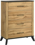 Coaster Home Furnishings - Kaywood - Wood - 4-Drawer Chest with Matte Black Handles, English Dovetail Joinery and Center Metal Glides - Mid-Century Modern - Bedroom - Natural Pine - 225005