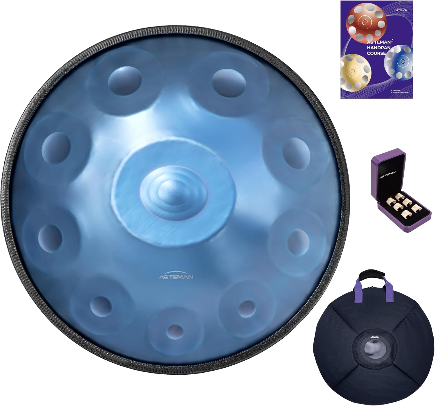 ASTEMAN Handpan in D Minor,432hz, 22 inches with 10 notes, comes with a backpack, courses, finger sleeves, stand, cleaning cloth, and two mallets.