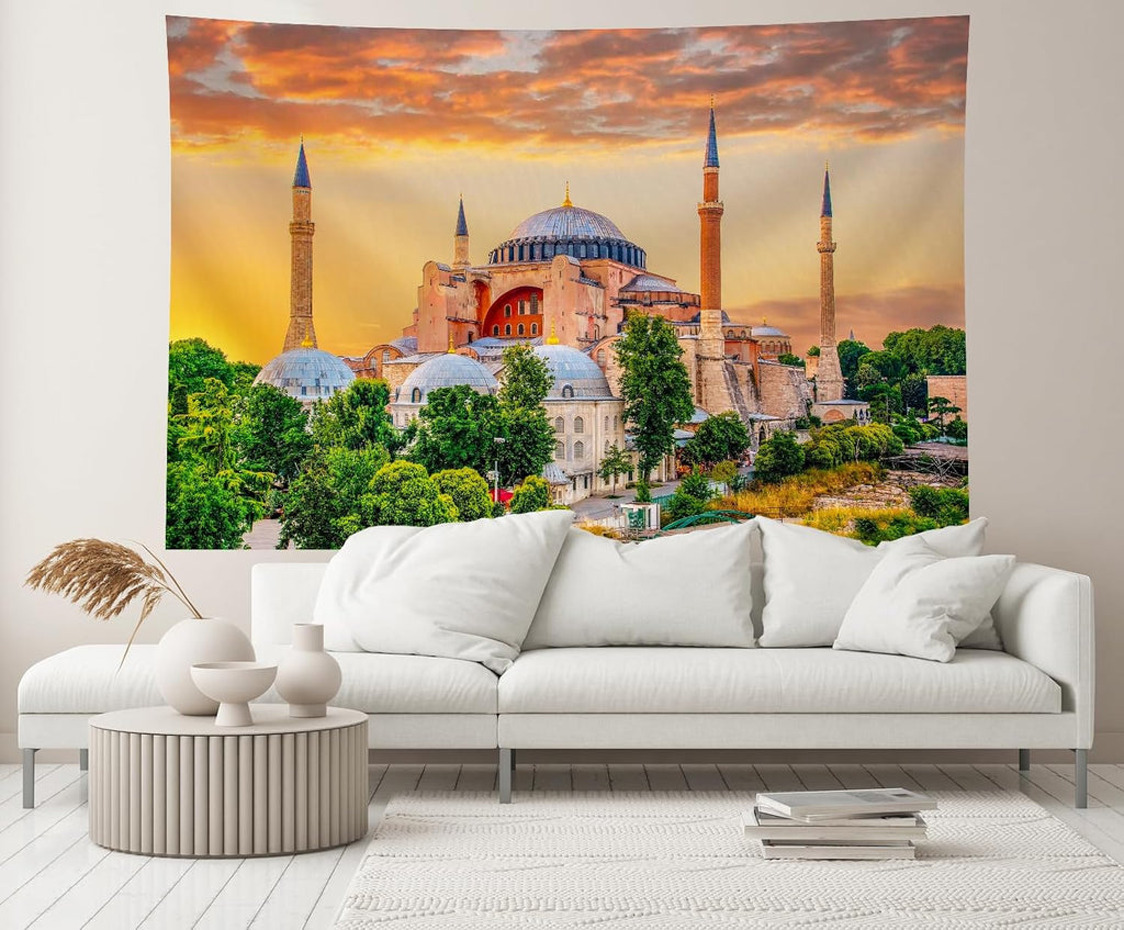 CHNYWORK 236x118 Inches Islam Mosque Tapestry Wall Hanging The Ornate Sultanahmet Famous Mosque Background for Islamic Traditional Ramadan Celebration Living Room Bedroom College Dorm Wall Decor