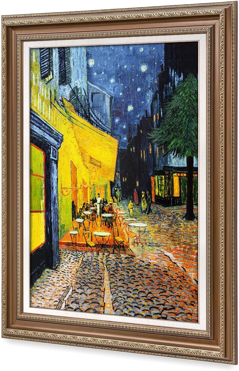 DECORARTS - Cafe Terrace At Night, Vincent Van Gogh Art Reproduction. Giclee Print on Acid Free Cotton Canvas Match with Bronze Frame for Wall Decor.