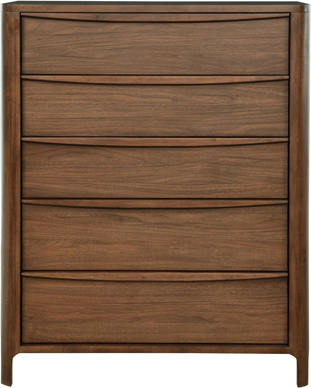 Coaster Home Furnishings - Maderia - Wood - 5-Drawer Chest of Drawers with Curved Fingertip Pulls, Rounded Corners and Tapered Front Legs - Mid-Century Modern - Bedroom - Walnut - 223325
