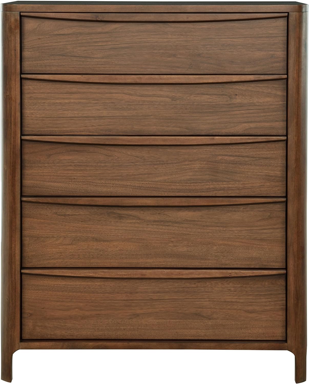 Coaster Home Furnishings - Maderia - Wood - 5-Drawer Chest of Drawers with Curved Fingertip Pulls, Rounded Corners and Tapered Front Legs - Mid-Century Modern - Bedroom - Walnut - 223325