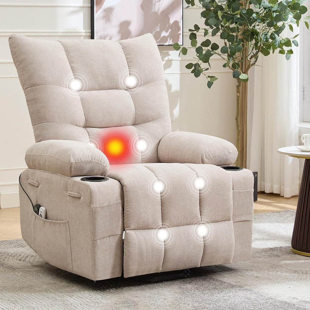 Power Lift Recliner Chair for Elderly - Electric Massage & Heat Recliner with 45° Assist Stand, Living Room Sofa for Small Space Furniture, Swivel Rocker with Cup Holders, Reclining Lounge for Adults