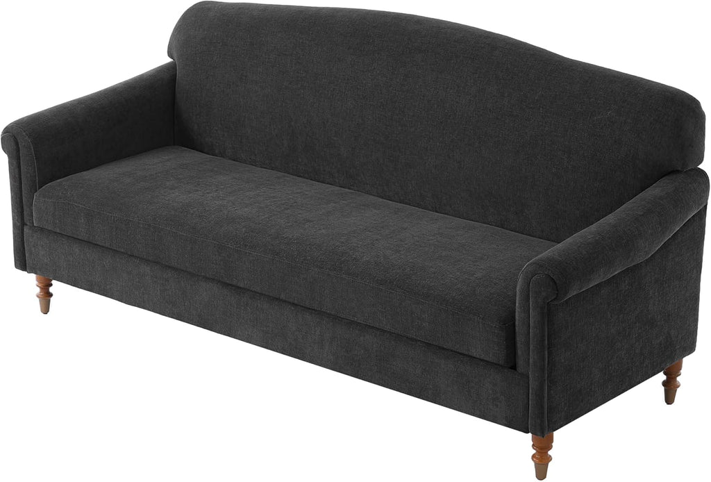Christopher Knight Home Sola 77.5'' Modern Chenille Upholstered Loveseat Sofa with Rolled Armrest and Rubberwood Frame, 2-Seater Home Sofa Living Room, Comfy Couch for Hotel/Apartment, Dark Grey