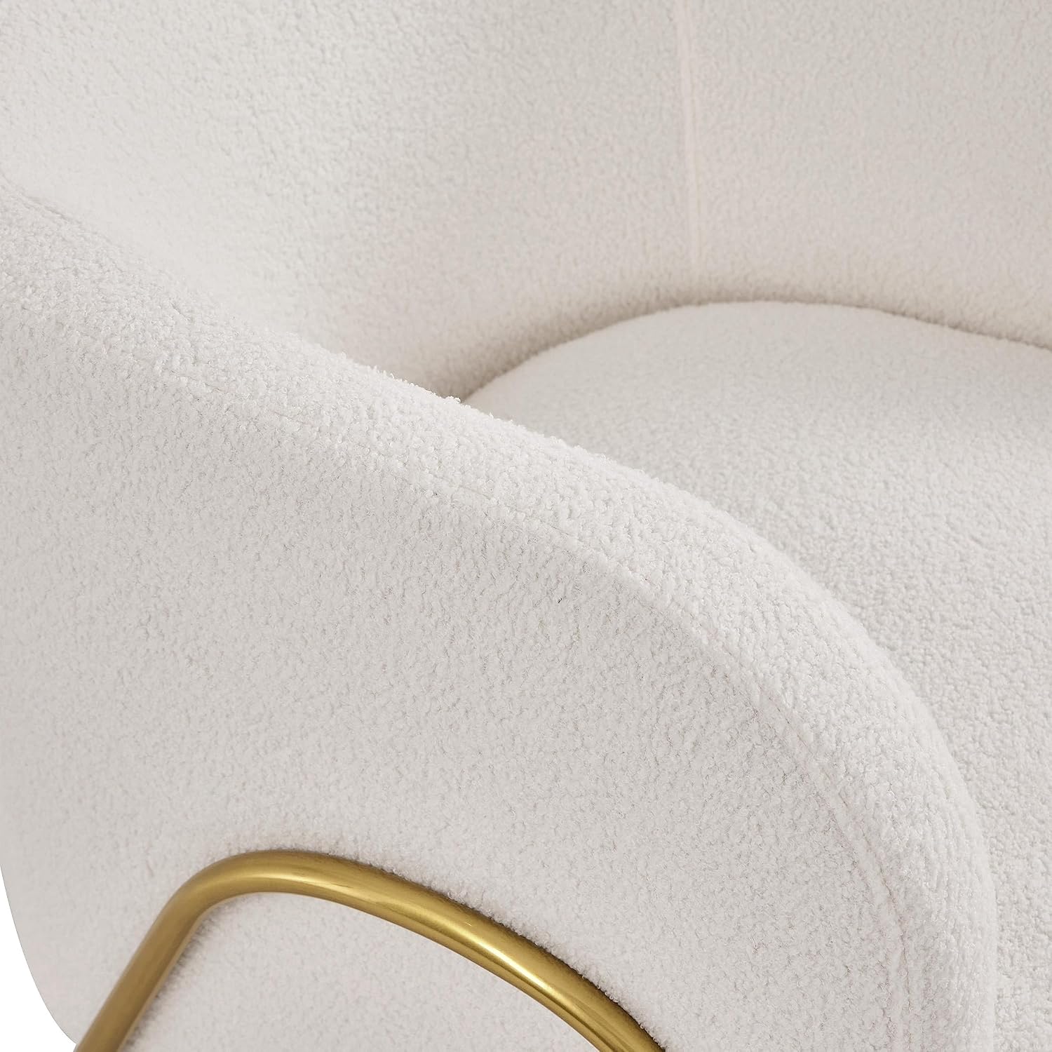 Yaheetech Accent Chair, Modern Barrel Chair, Boucle Fabric Vanity Chair with Golden Legs, Cozy Fuzzy Armchair for Living Room Makeup Room Bedroom Reading Nook Ivory