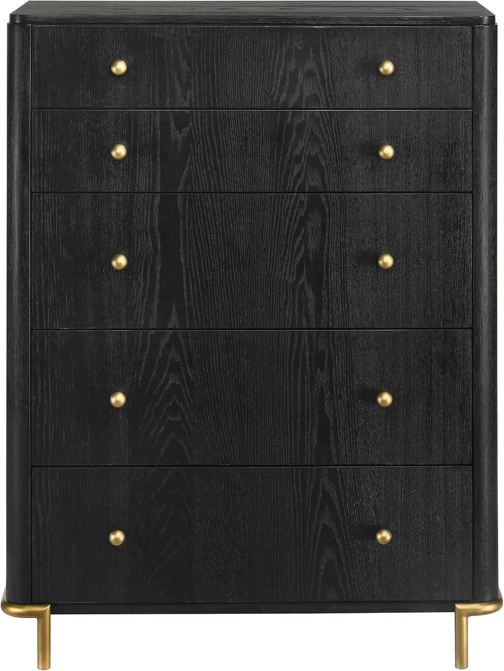 Coaster Home Furnishings - Arini - Wood - 5-Drawer Chest with Rounded Corners, Gold Knobs, Hidden Drawer and Wire-Brushed Finish - Coastal - Bedroom - Black - 224335