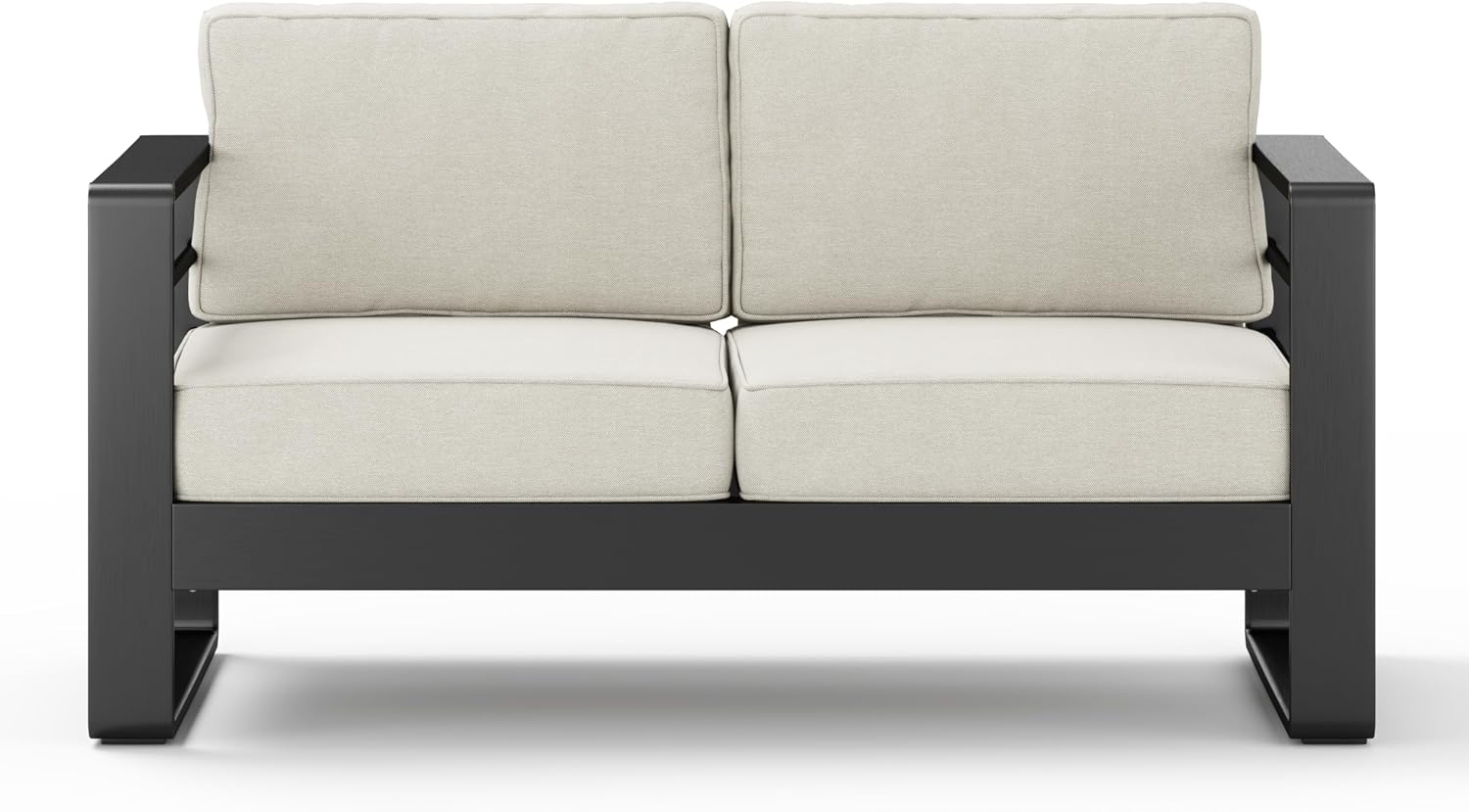 Christopher Knight Home Dessa Patio Loveseat, Aluminum Couch, 2 Seater Sofa, Stable Aluminum Frame Armchair, Spacious Seating, Outdoor Loveseat with Cushions for Backyard Garden Balcony, Black+Beige