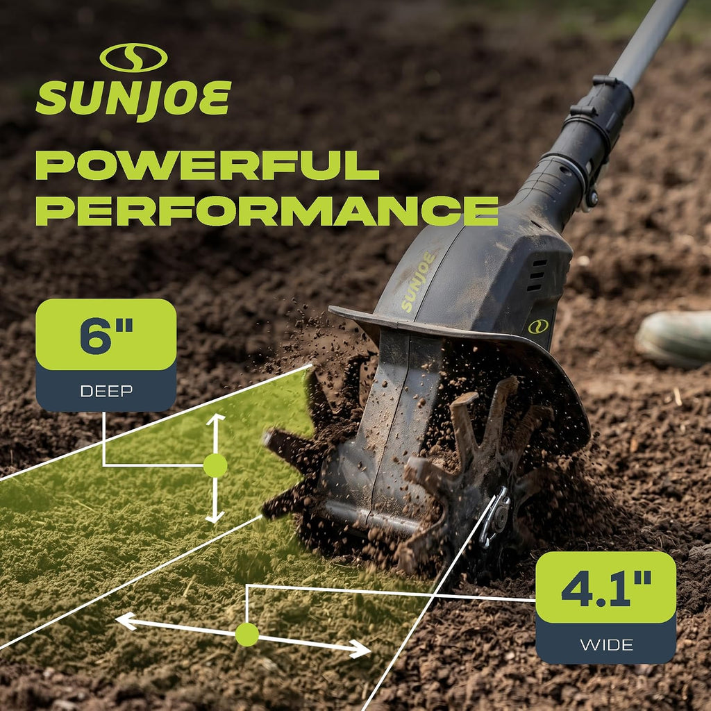 Sun Joe 24V-TLR-LTE 24-Volt Amp Cordless Garden Tiller + Cultivator, Kit (w/2.0-Ah Battery + Quick Charger)