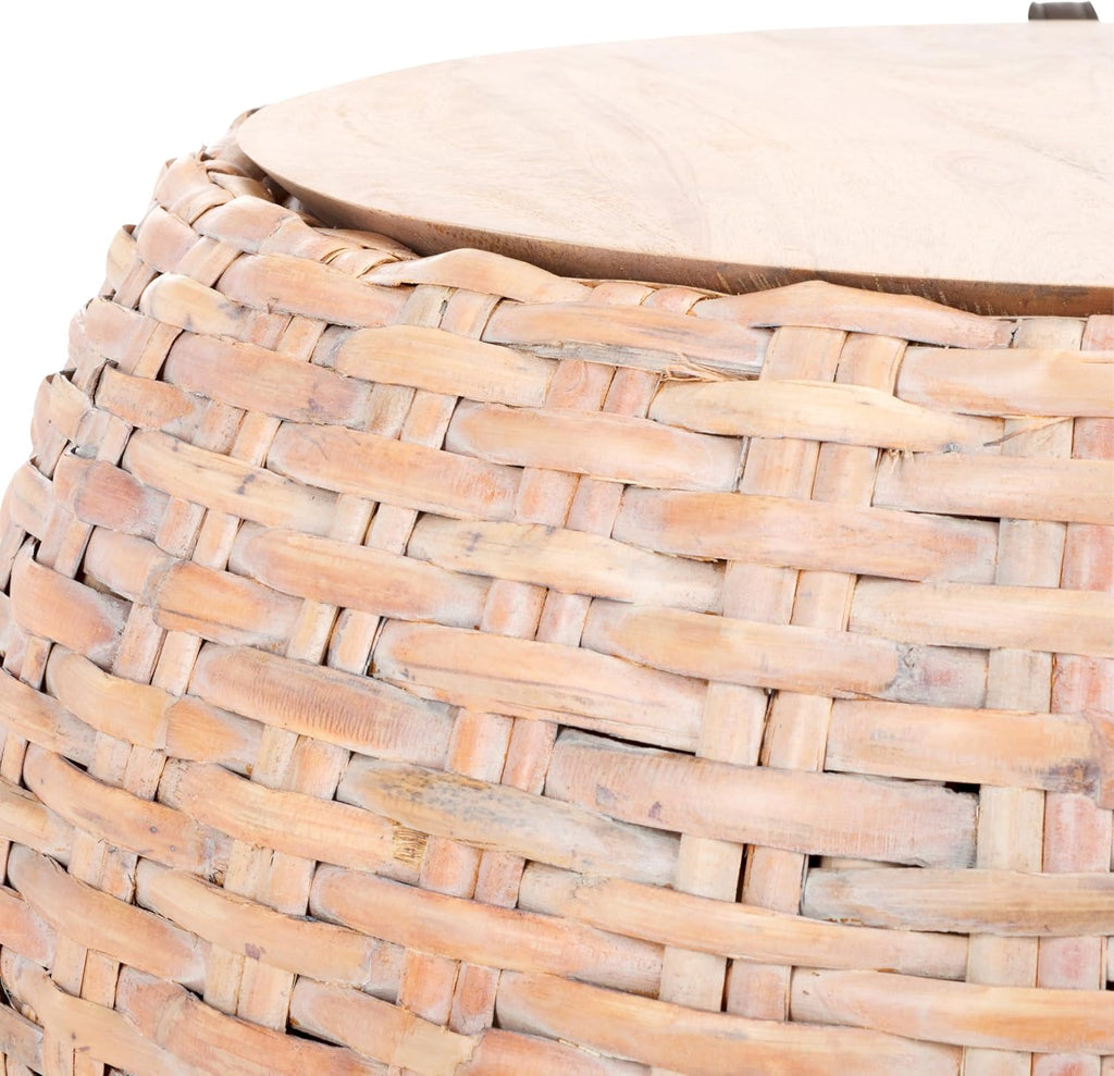 Safavieh Home Klarysa Natural White Wash Wood and Rattan Storage Coffee Table