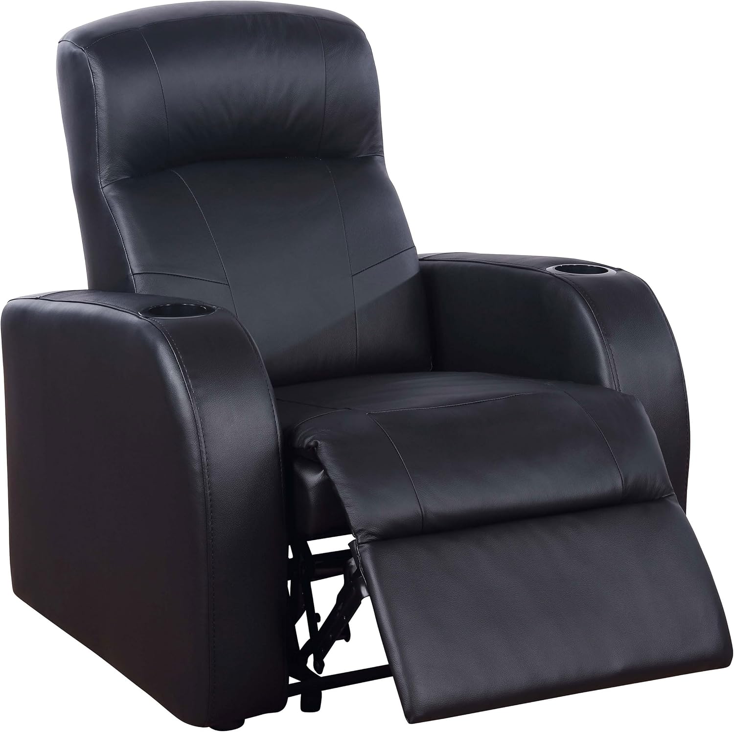 Coaster Home Furnishings - Cyrus - Wood - 7-Piece Upholstered Theater Seating with Cup Holders, Manual Recline and Hidden Storage - Living Room & Home Theater - Black - 600001-S5B