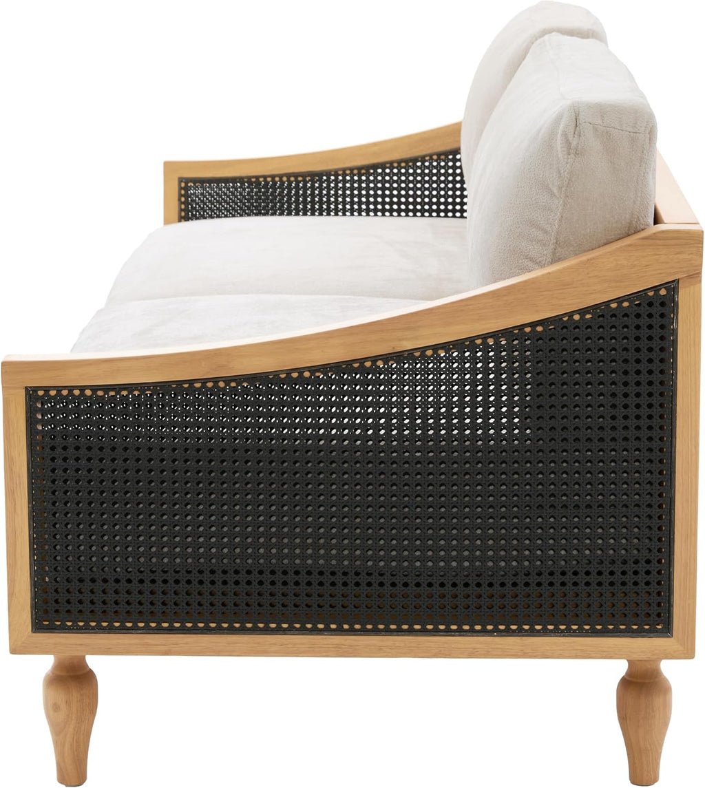 Christopher Knight Home Harper Mid-Century Loveseat Sofa Couch, 2-Seater Lounge Sofa with Rattan Armrests and Wooden Legs, Chenille Upholstered Couches for Living Room and Small Space, Black