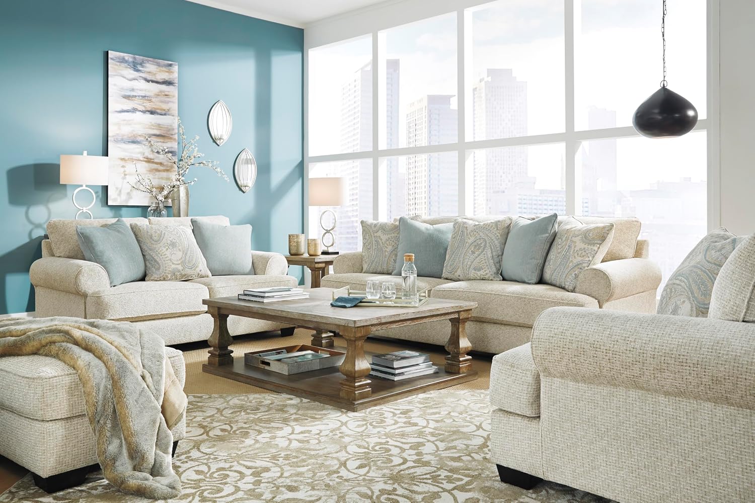 Signature Design by Ashley Monaghan Classic Upholstered Ottoman, Beige