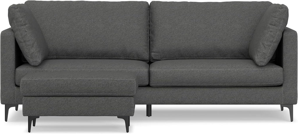 SIMPLIHOME Ava Sofa and Ottoman in 100% Recycled Polyester Performance Fabric, Pebble Grey, 90-inch-Wide 3-Seater Couch and Matching 36-inch-Wide Table Ottoman for Living Room, 2-Piece Set