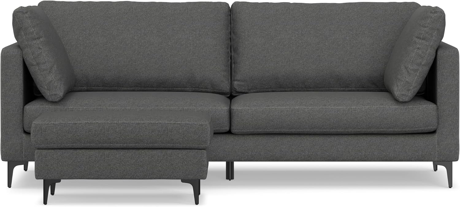 SIMPLIHOME Ava Sofa and Ottoman in 100% Recycled Polyester Performance Fabric, Pebble Grey, 90-inch-Wide 3-Seater Couch and Matching 36-inch-Wide Table Ottoman for Living Room, 2-Piece Set