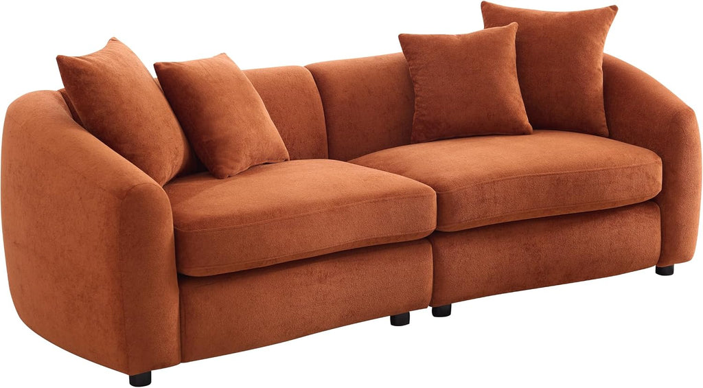Christopher Knight Home Taliyah 87' Cozy Velvet Upholstered Lounge Sofa, 3-Seater Curved Home Sofa Living Room with 4 Pillows, Sturdy Wooden Frame Lounge Chair Indoor, Couch with Thick Cushion, Orange