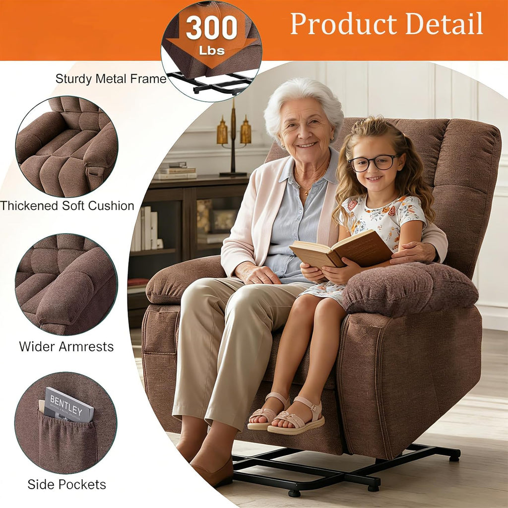 Power Lift Recliner Chair for Adult with Heated and Full Body Massage, Glider Nursery Chair with Cup Holder and USB Charge Port, Oversided Swivel Rocker Recliner for Living/Study/Bedroom Room, Pro