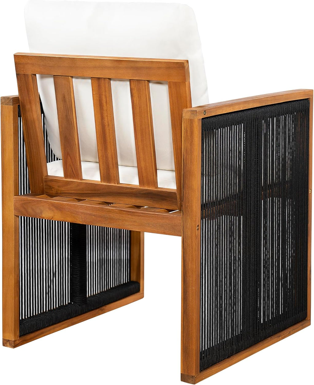 Christopher Knight Home Kiaya Outdoor Dining Chairs Set of 2 with Rope-Wrapped Accents, Acacia Wood Patio Dining Room Chair with Seat and Back Cushions, Comfy Outdoor Chairs Set of 2, Cream+Teak+Black