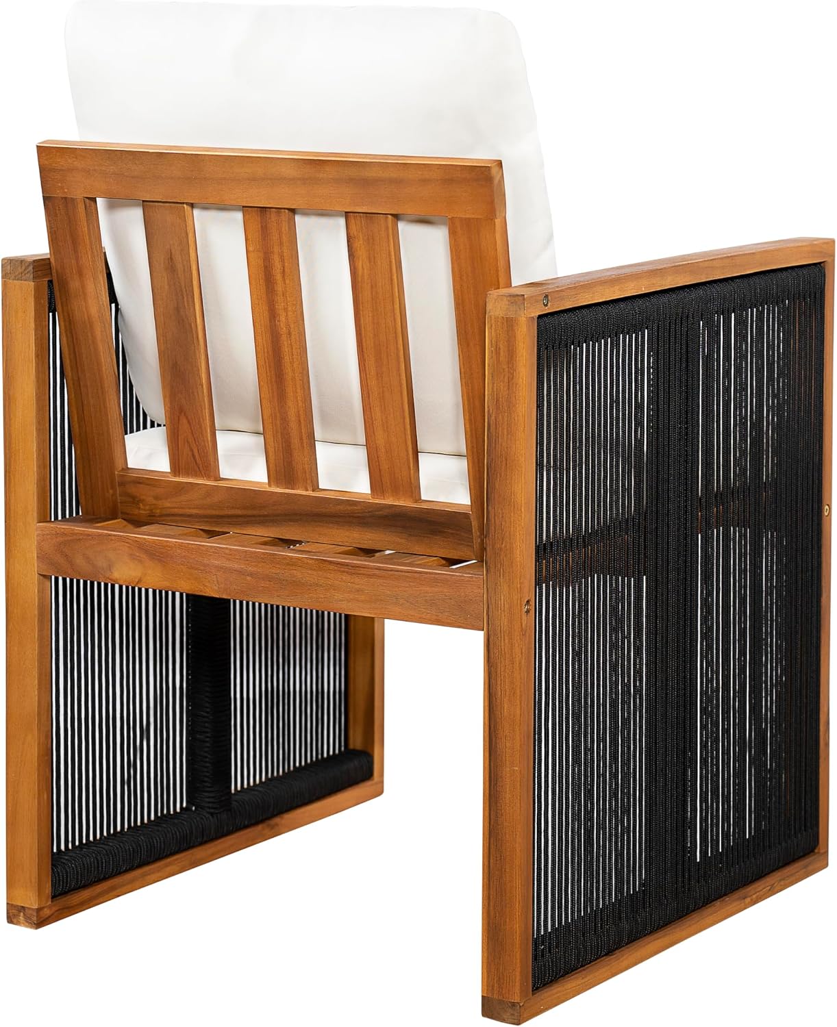 Christopher Knight Home Kiaya Outdoor Dining Chairs Set of 2 with Rope-Wrapped Accents, Acacia Wood Patio Dining Room Chair with Seat and Back Cushions, Comfy Outdoor Chairs Set of 2, Cream+Teak+Black