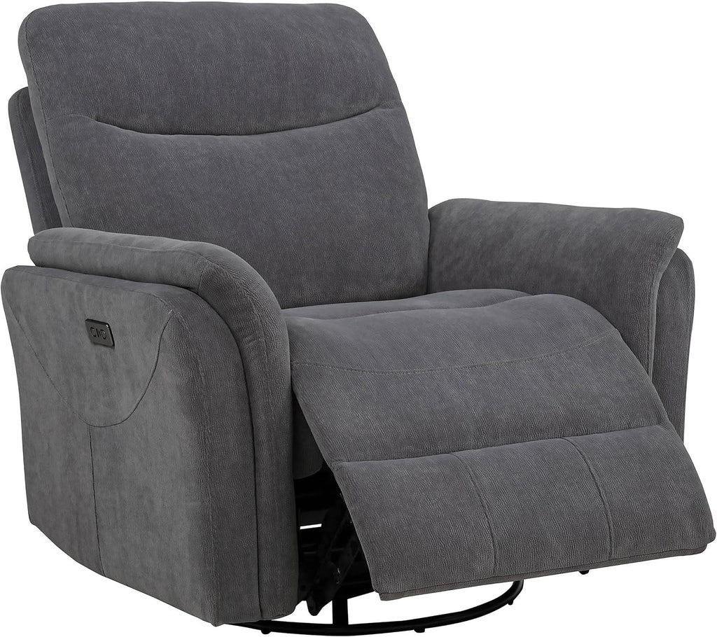 Coaster Home Furnishings - Adler - Upholstered Power Swivel Glider Recliner with Built-in Control Panel, Dual USB Ports, Foam Cushion and Transitional Style - Living Room - Charcoal Grey - 610443P