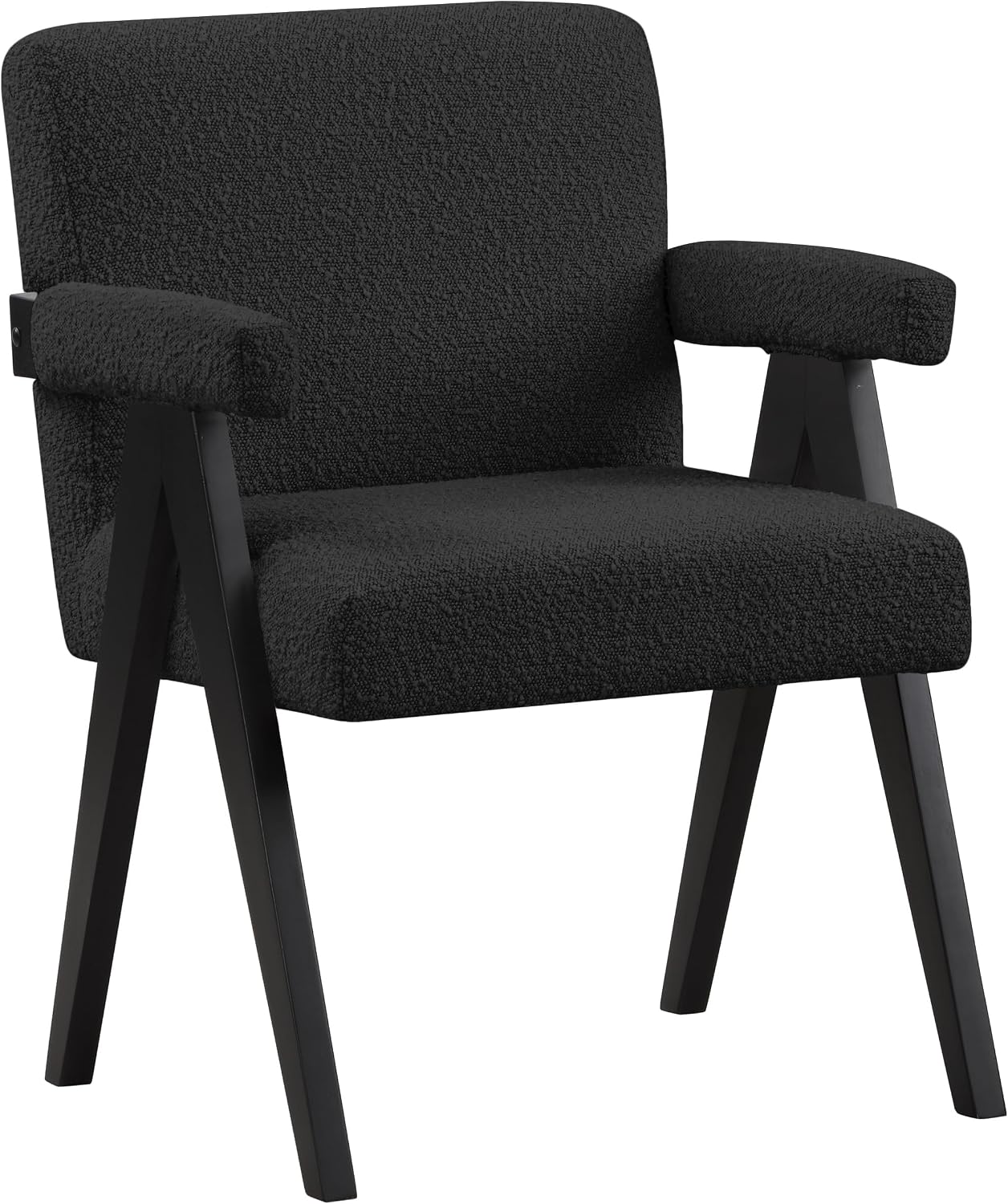 Meridian Furniture 481Black Woodloch Collection Mid-Century Modern Boucle Fabric Upholstered Accent Chair with Rich Black Boucle Fabric, Black Finish Solid Wood, 24.5' W x 23.5' D x 32' H, Black