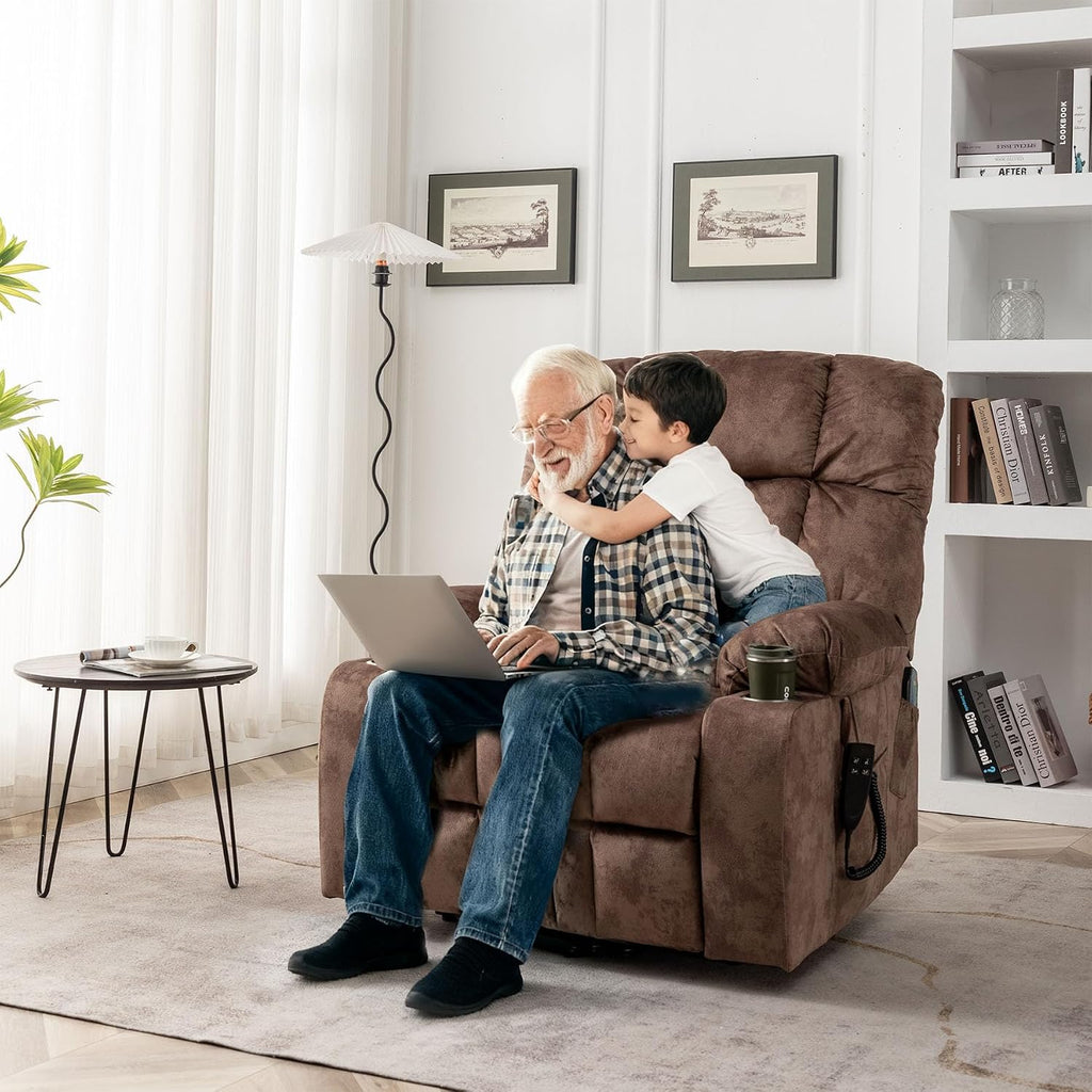 Oversized Power Recliner Chair for Big and Tall 400 LBS, 25.5' Extra Wide Electric Lift Chair with Heat and Massage, Dual Motor 180° Lay Flat Recliner Living Room Sofa, Velvet Big Lift Recliner