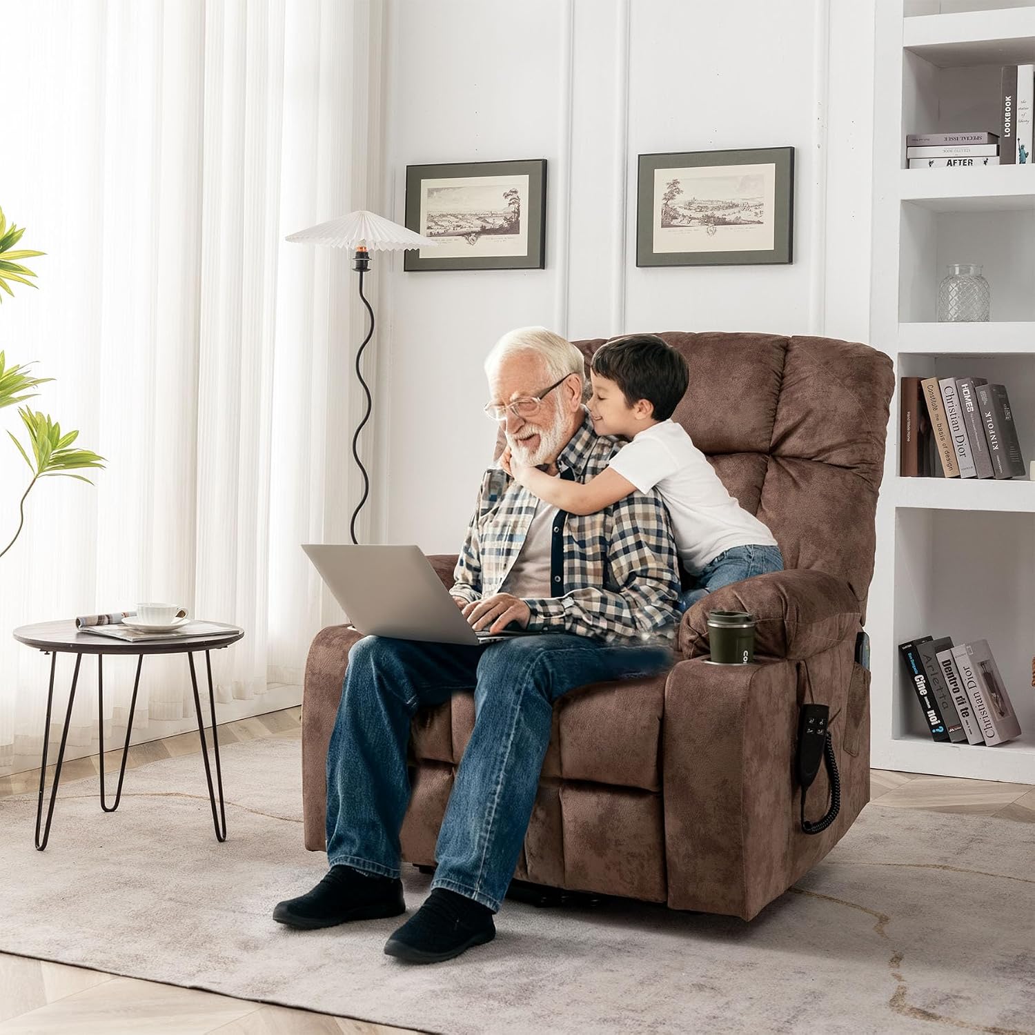 Oversized Power Recliner Chair for Big and Tall 400 LBS, 25.5' Extra Wide Electric Lift Chair with Heat and Massage, Dual Motor 180° Lay Flat Recliner Living Room Sofa, Velvet Big Lift Recliner