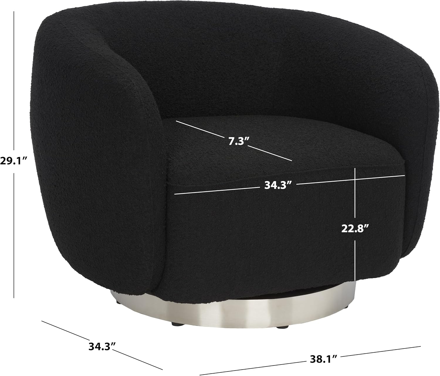 SAFAVIEH Couture Collection Bernard Modern Black Boucle/Chrome Swivel Accent Chair (Fully Assembled)